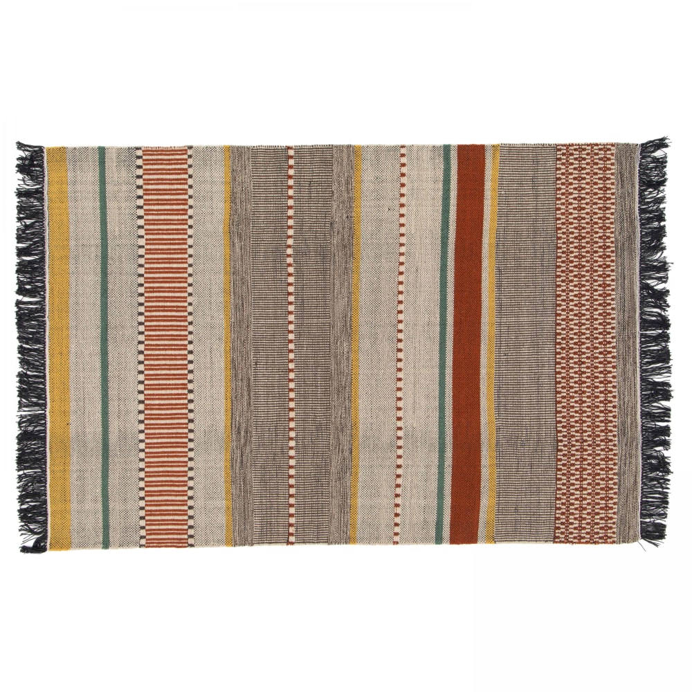 Tapis en laine tissé à plat avec motifs et franges 120 x 170 cm Oviala