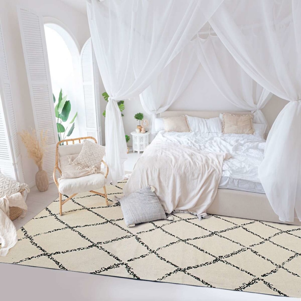 Tapis en coton losanges naturel-noir 160x230