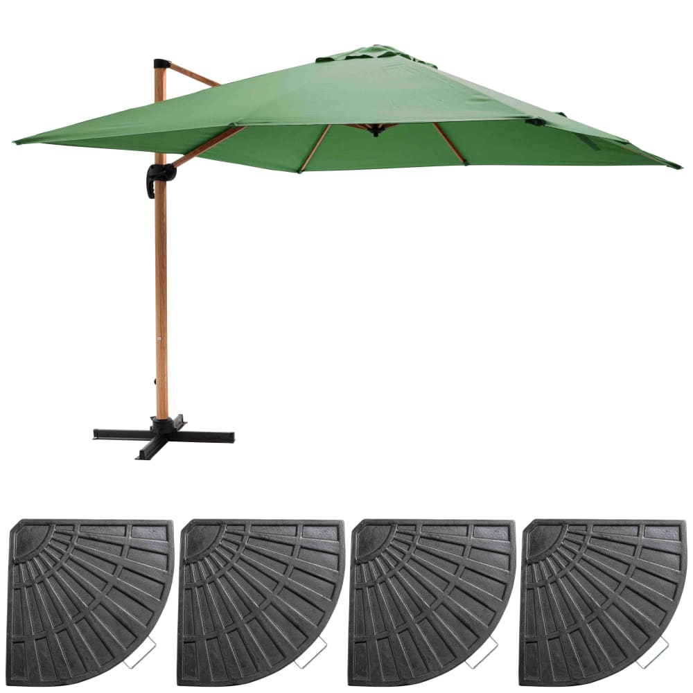 Parasol déporté 3x3m et 4 dalles lestées effet bois vert cactus Oviala