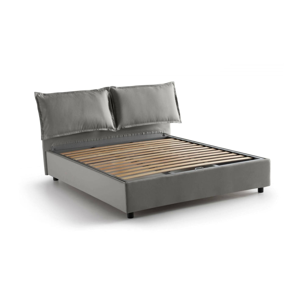 Lit Double En Tissu Gris 160x200 Cm