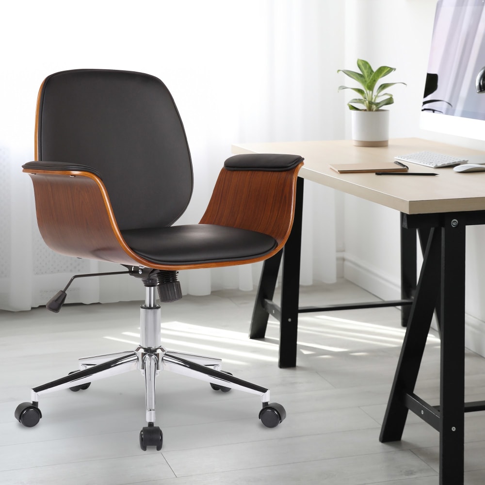 Chaise De Bureau En Simili Cuir Kemberg Noyer/noir