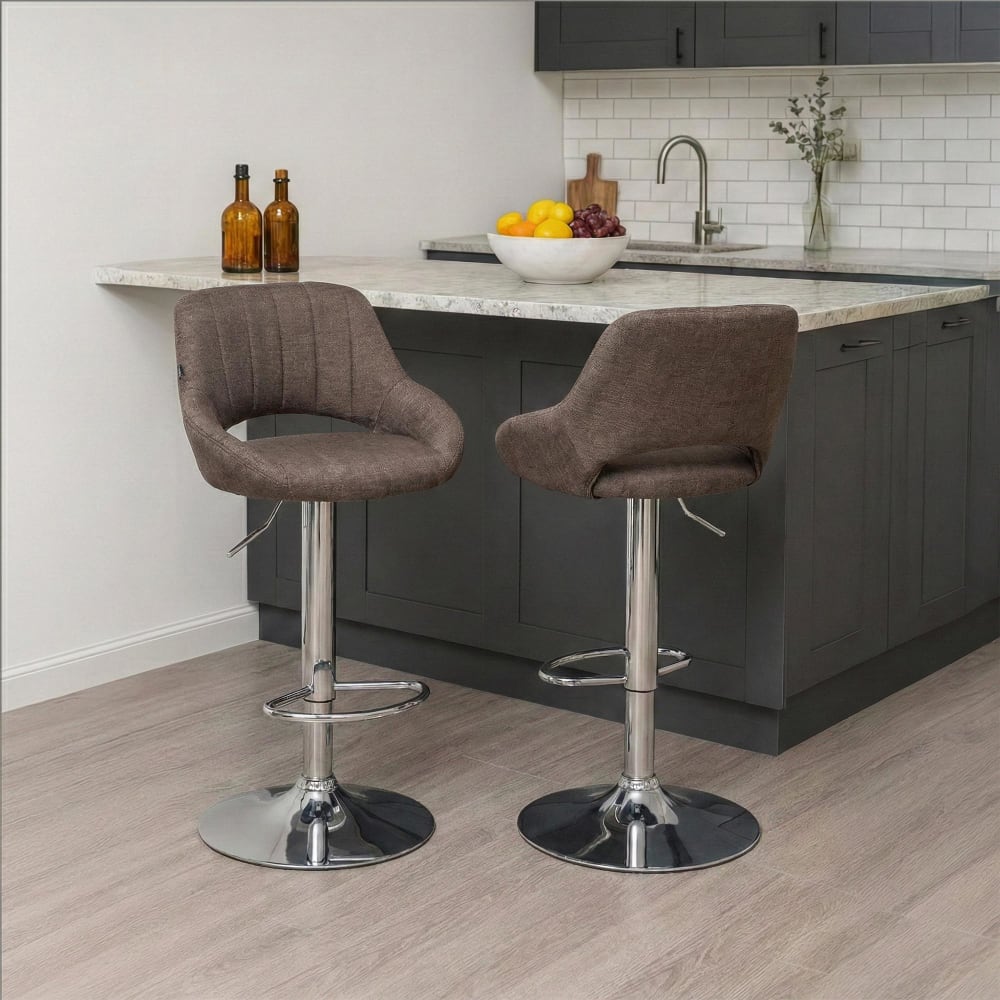 Tabouret De Bar Milet Tissu Chromé Brun