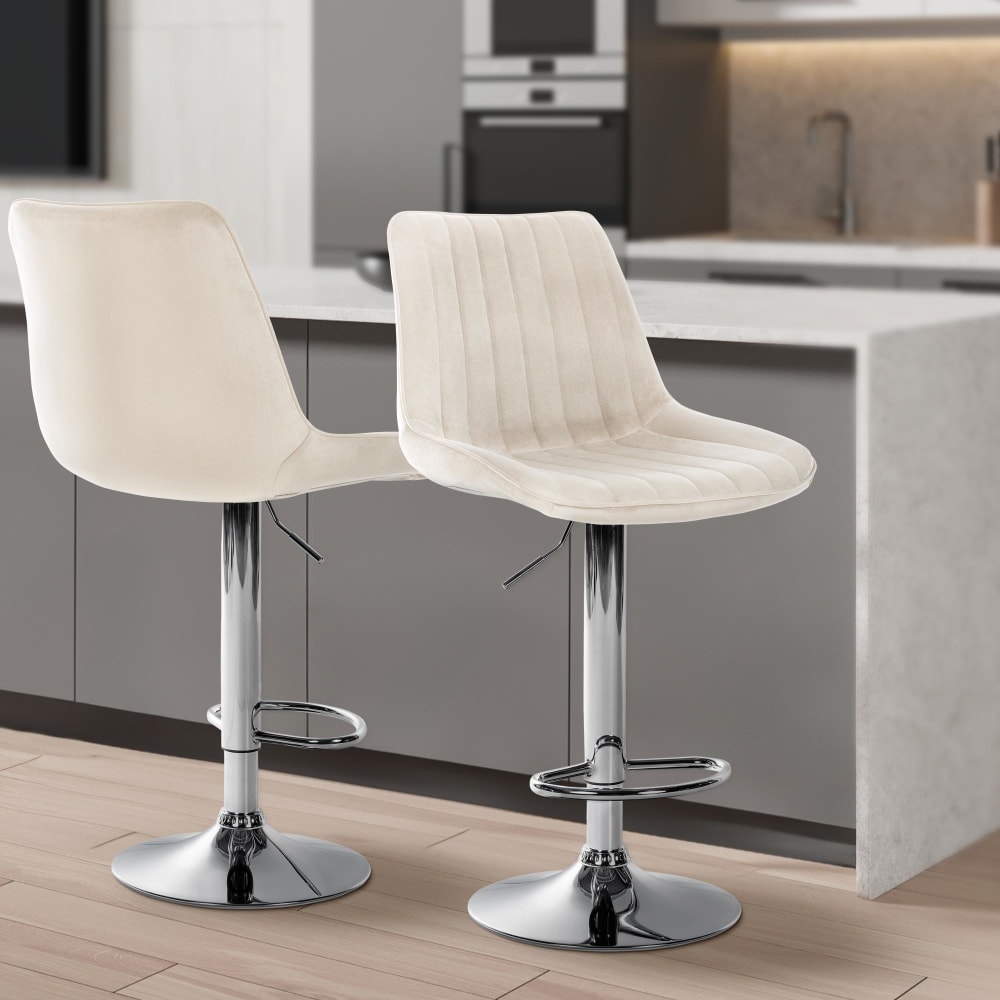 Tabouret De Bar Toni Velours Chromé Crème
