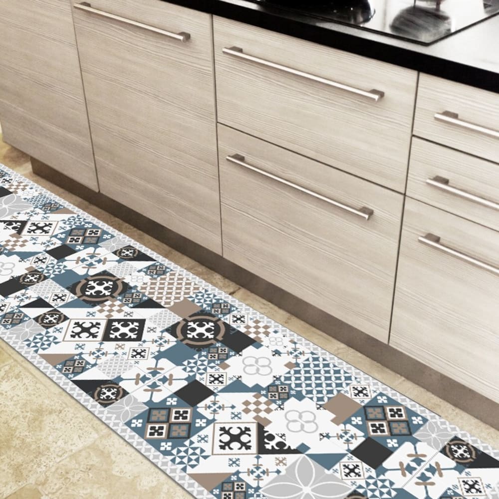 Tapis antidérapant - Ciment Style Dulce - vinyle - int./ext. - Bleu - 120x200cm