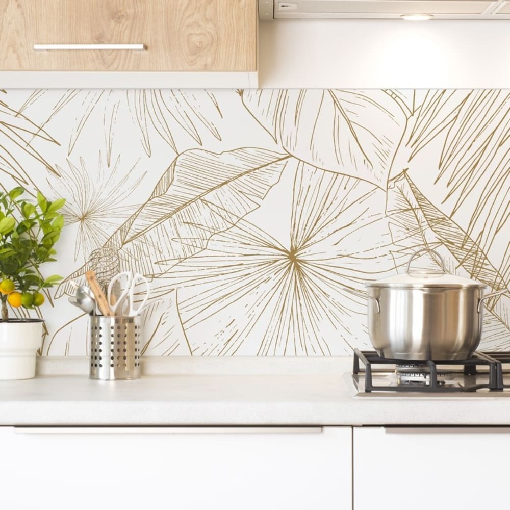 Crédence cuisine en aluminium floral caramel 240x50 cm (en 2 bandeaux)