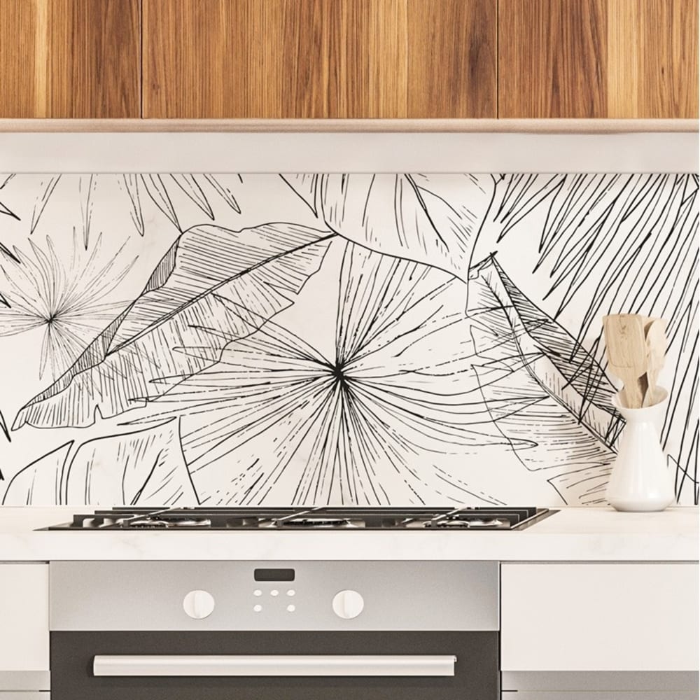 Crédence cuisine en aluminium floral noir 240x50 cm (en 2 bandeaux)