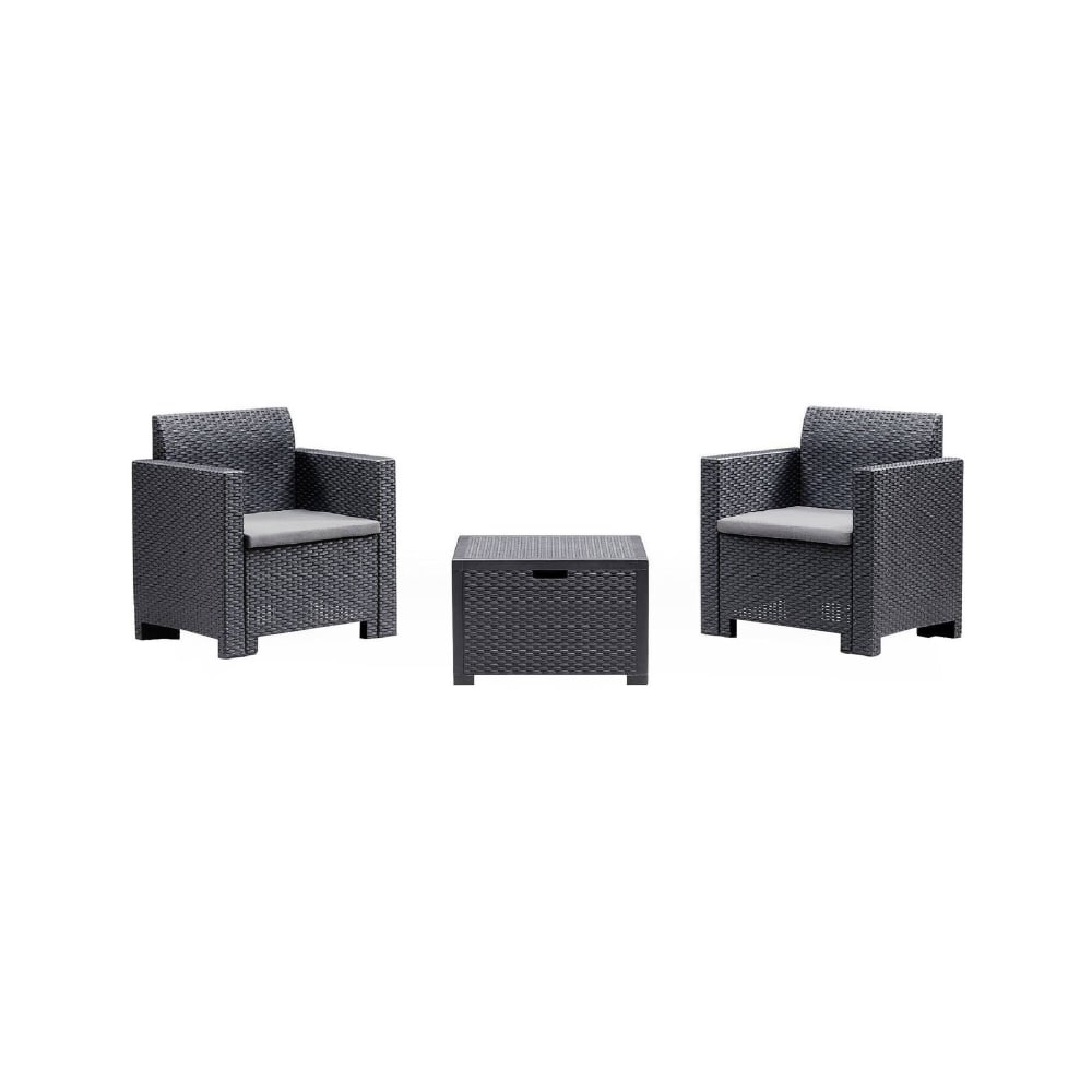 Ensemble de salon d'extérieur Dkrajn, Ensemble de jardin avec coussins, Ensemble de salon d'intérieur effet rotin, Anthracite