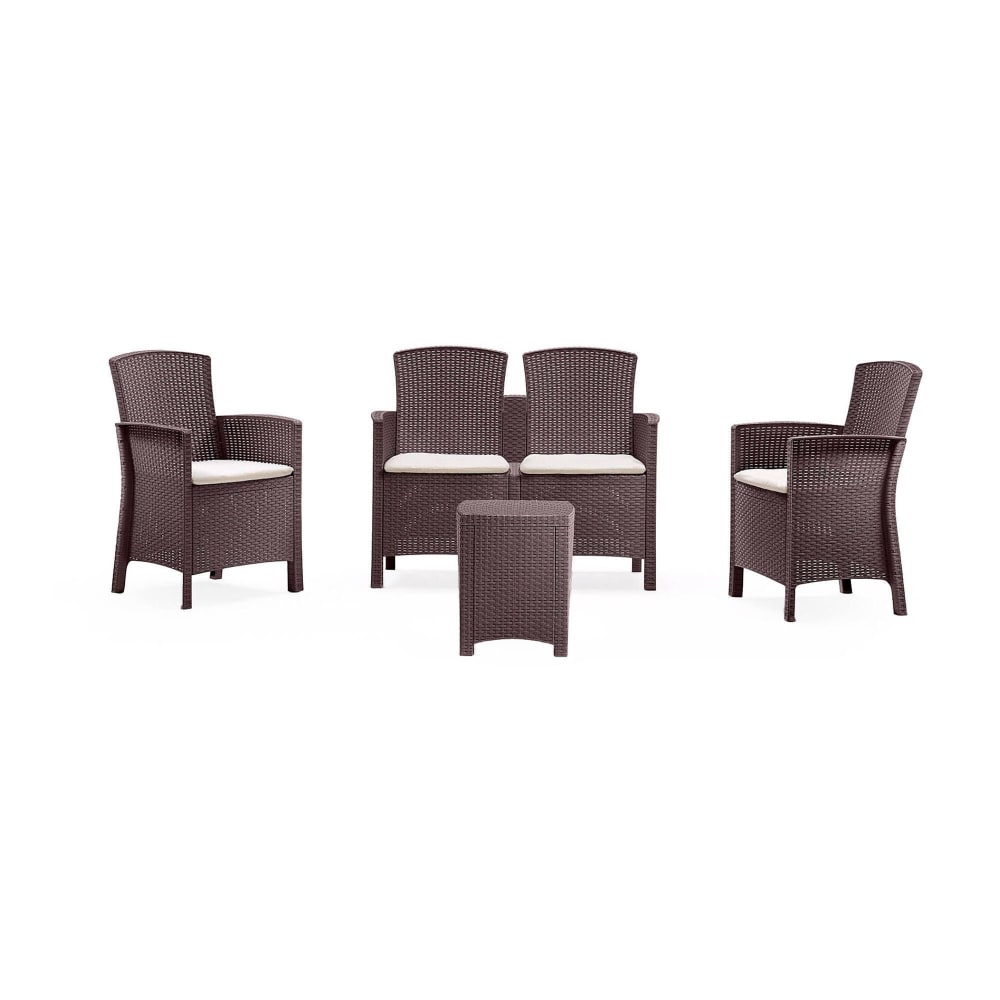 Ensemble de salon d'extérieur Dkresi, Ensemble de jardin avec coussins, Ensemble de salon d'intérieur effet rotin, Marron
