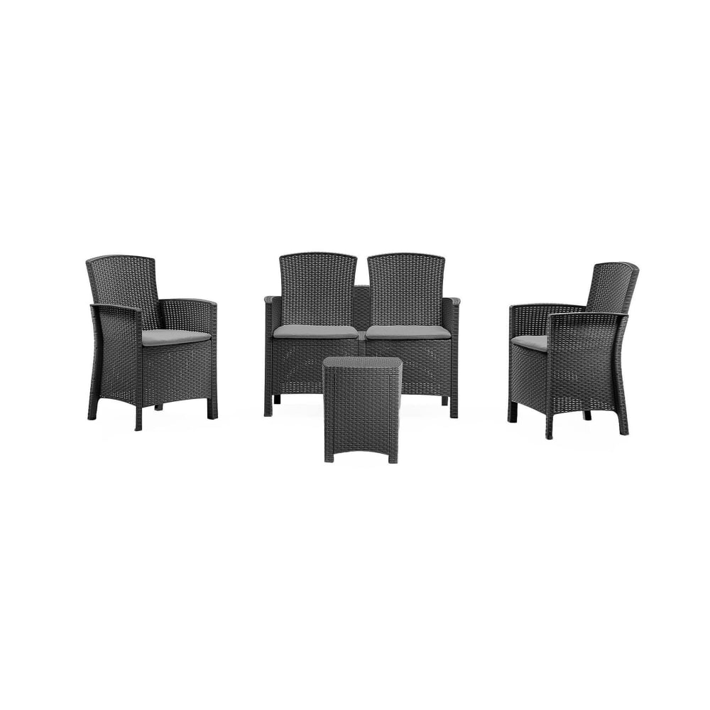Ensemble de salon d'extérieur Dkresi, Ensemble de jardin avec coussins, Ensemble de salon d'intérieur effet rotin, Anthracite