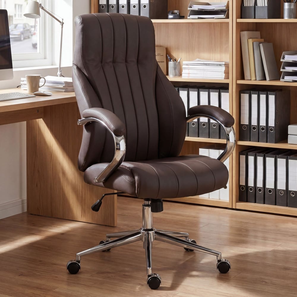 Chaise De Bureau Wigan En Cuir Véritable Brun