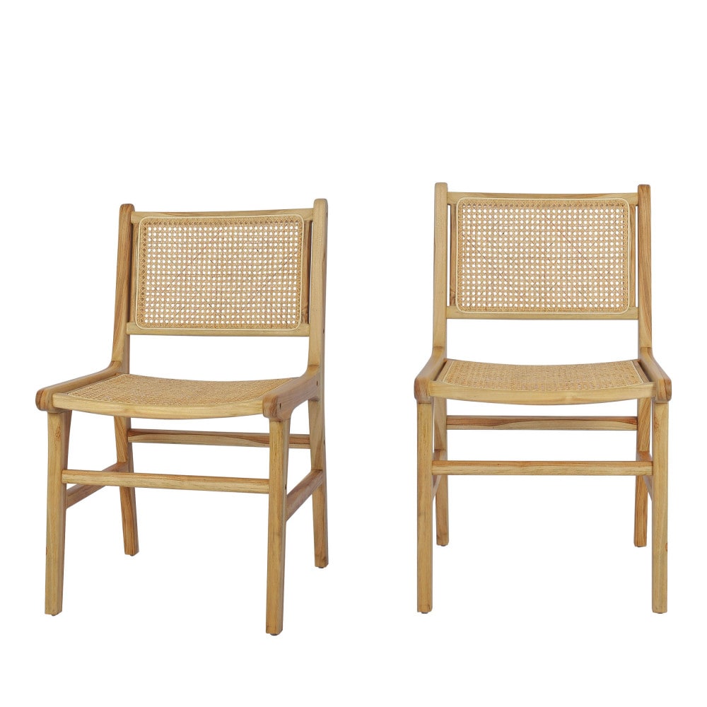 Basuki - Lot de 2 chaises en teck et cannage - Bois clair