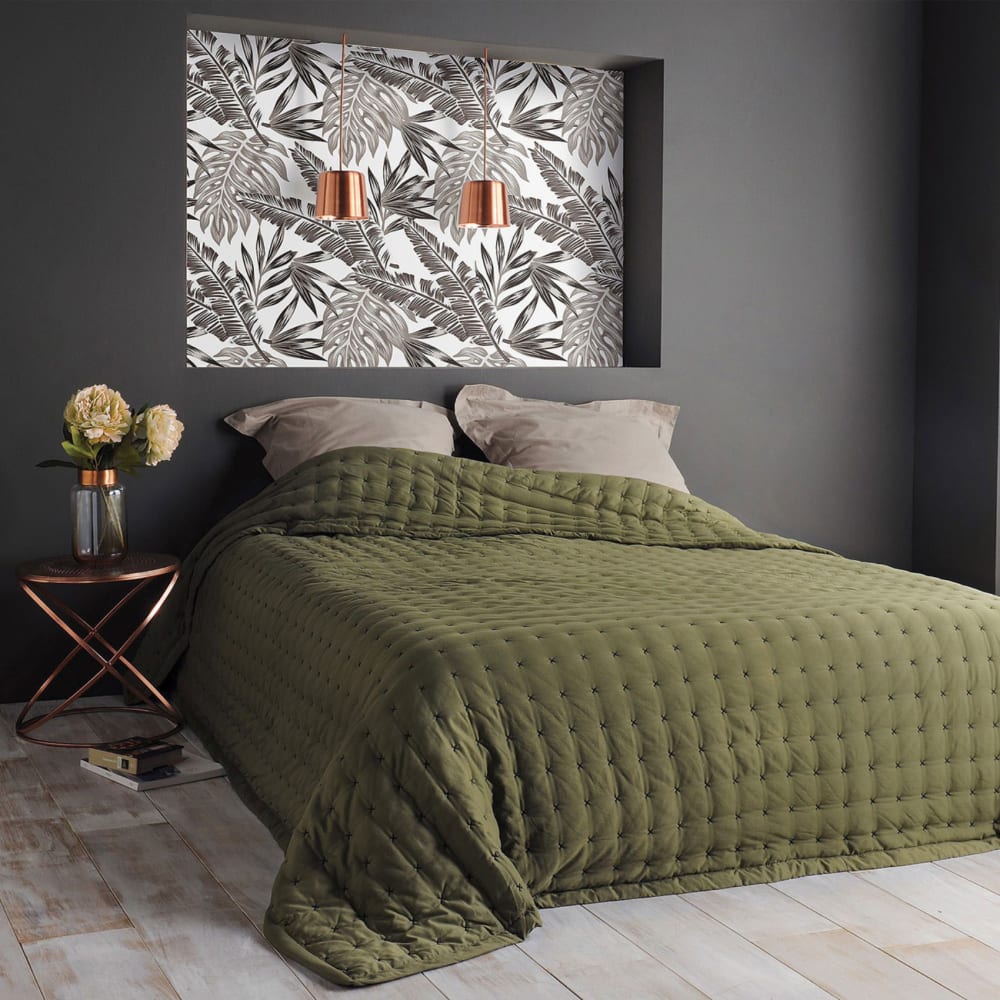 Jeté de lit matelassé et uni polyester vert foncé 150x200 cm