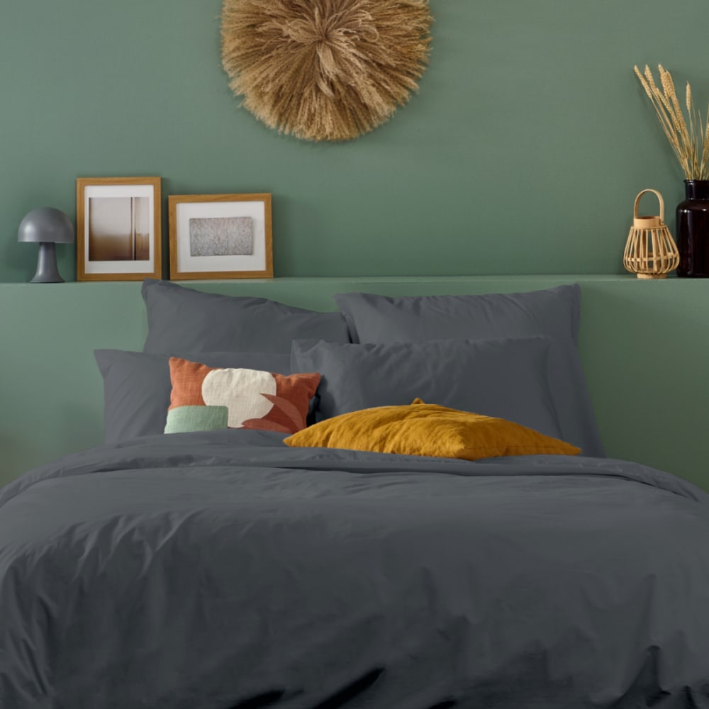 Taie d'oreiller unie en percale de coton anthracite 50x75cm