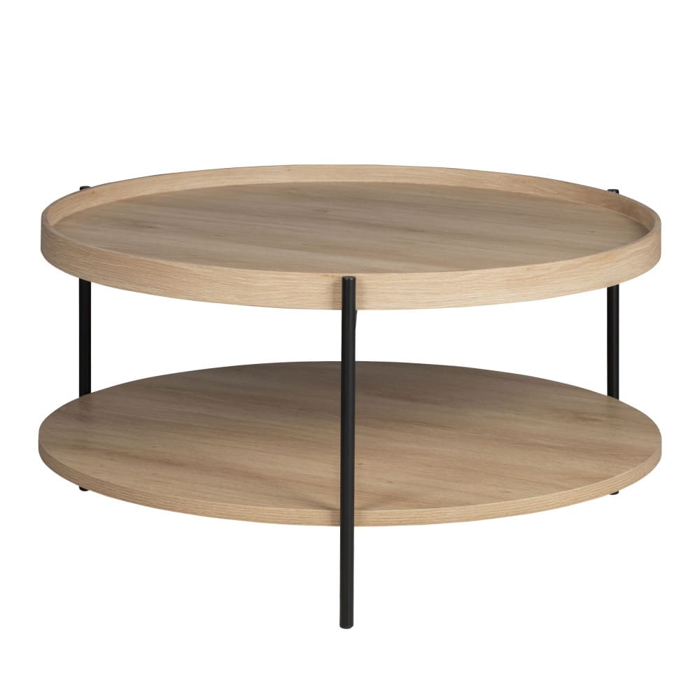 Korro - Table basse ronde en bois et métal diam.80cm - Bois clair