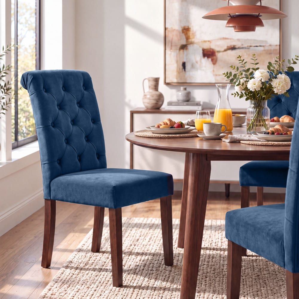 Chaise De Salle À Manger En Velours Lisburn Bleu