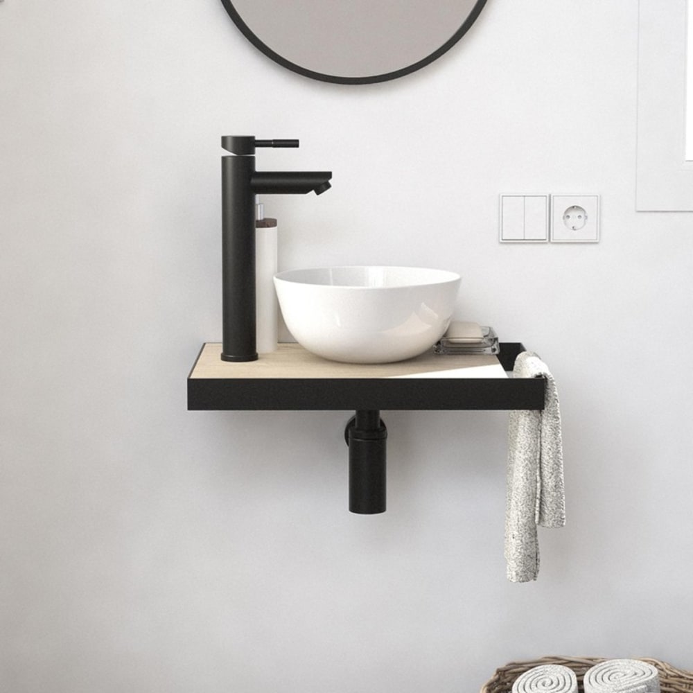 Meuble lave-mains SOHO avec porte serviette, vasque blanche et robinet