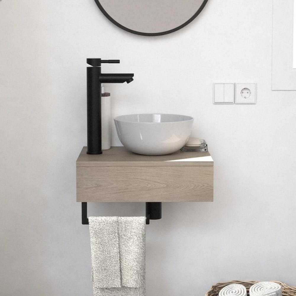 Meuble lave-mains SOHO plan épais vasque blanche + robinet