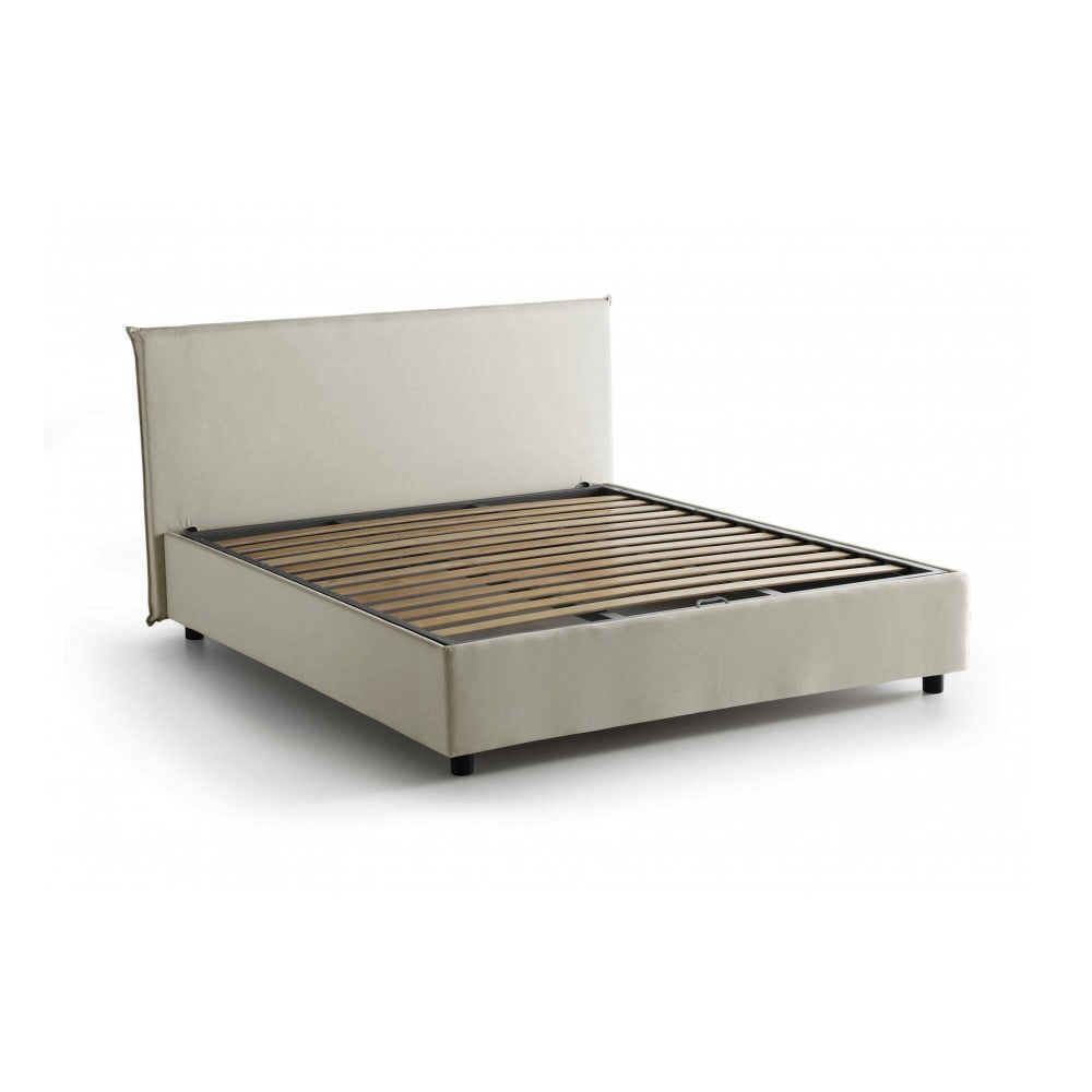 Lit Double En Tissu Beige 140x200 Cm