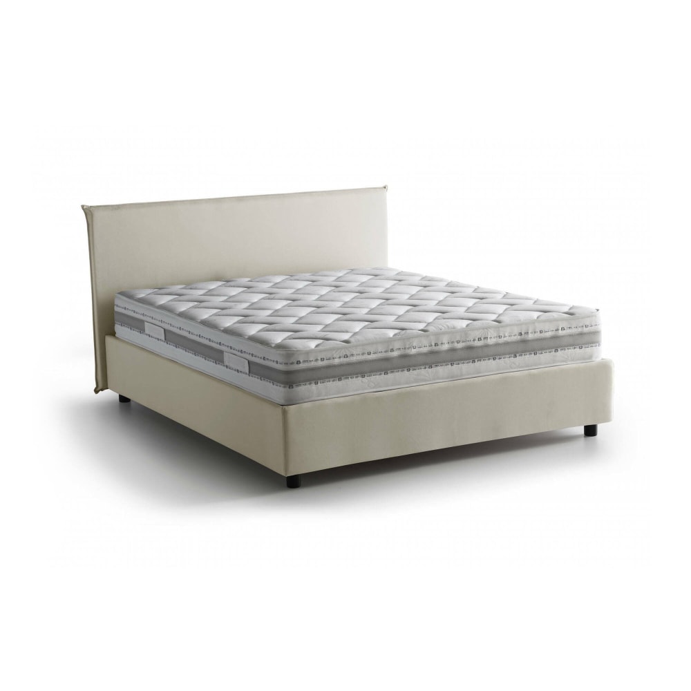Lit Double En Tissu Beige 140x190 Cm