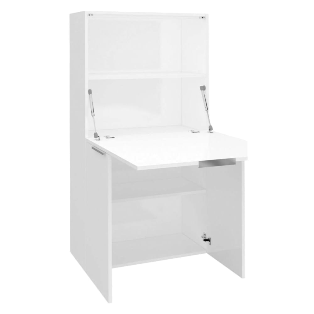 Bureau,effet Bois,blanc Brillant,70x35h140 Cm