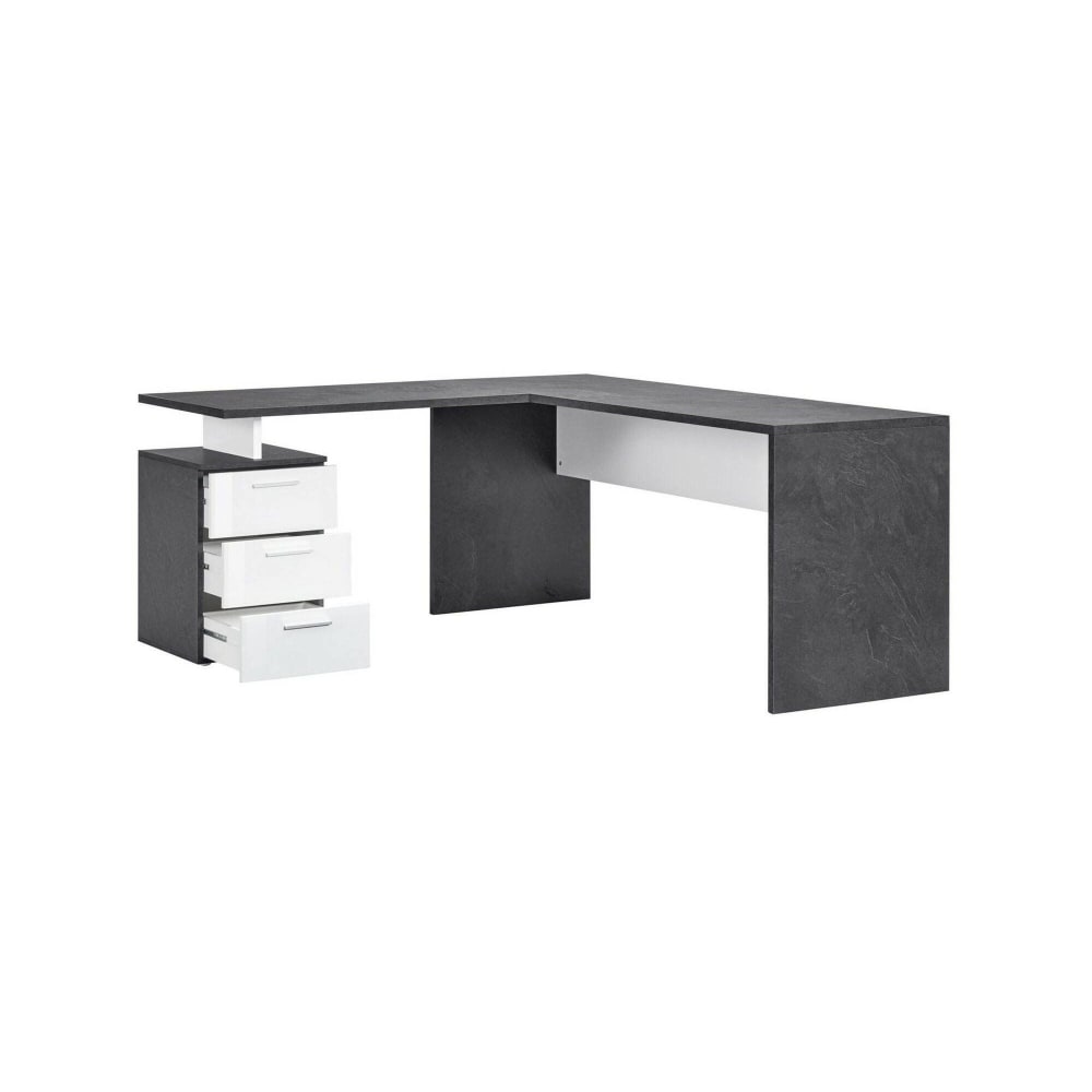 Bureau,effet Bois,ardoise, Blanc Brillant,160x60h75 Cm