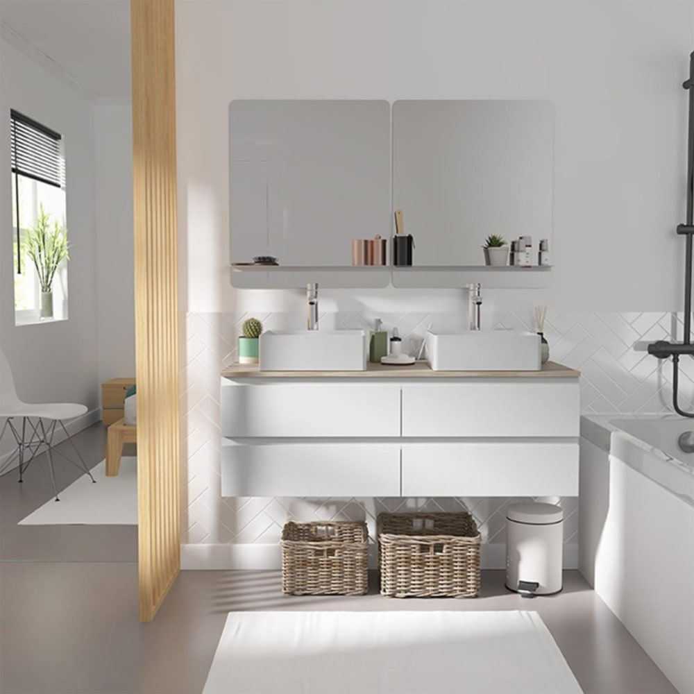 Ensemble meuble double vasque SORRENTO 120cm + robinet + miroir