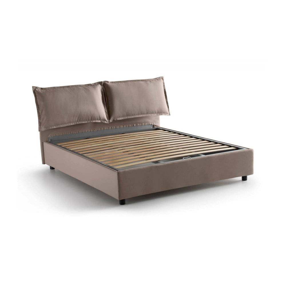 Lit Double En Tissu Tourterelle 160x190 Cm