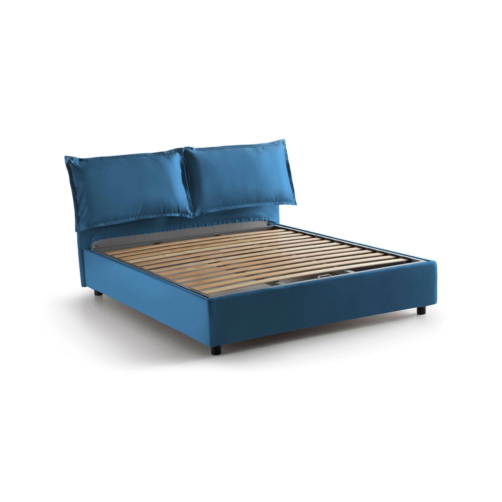 Lit Double En Tissu Bleu 160x200 Cm