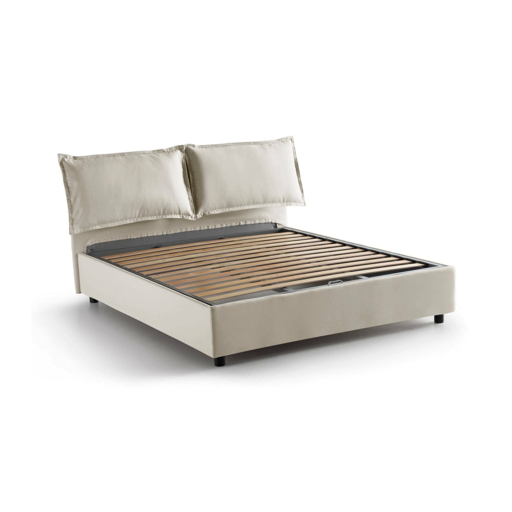 Lit Double En Tissu Beige 160x190 Cm