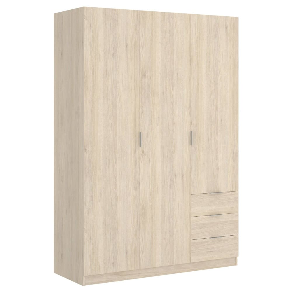 Garde-robe 3 portes Cimone, Cintre pour chambre, armoire 3 tiroirs, 121x52h184 cm, Chêne