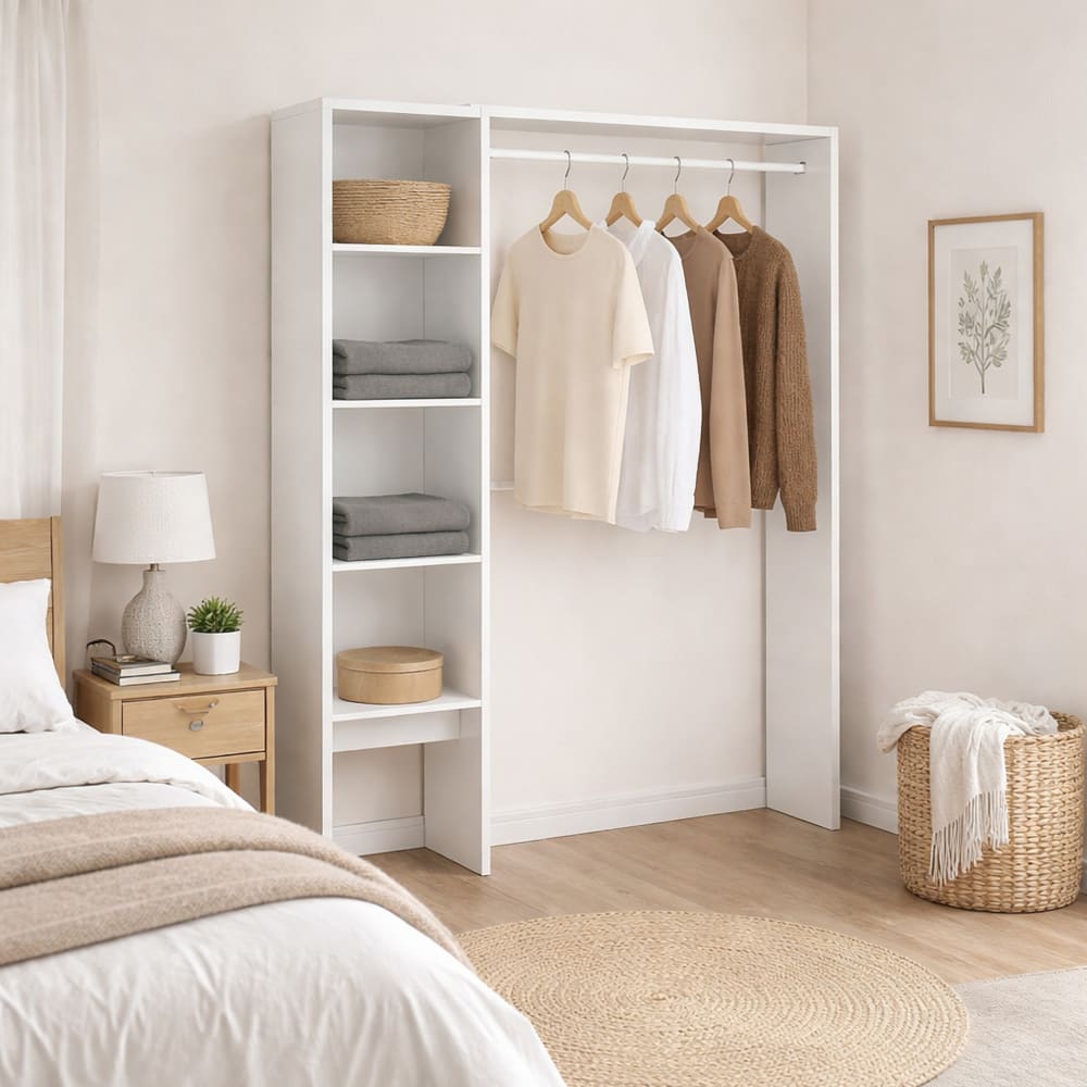 Grande Garde-robe Makalu, Structure pour dressing, Cintre ouvert, 140x40h187 cm, Blanc