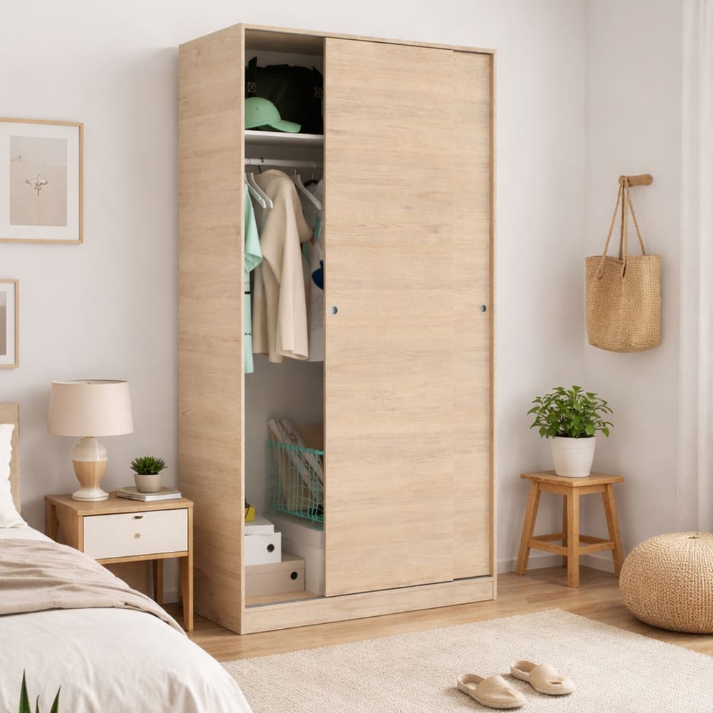 Garde-robe 2 portes Kilimangiaro, Cintre pour chambre à coucher, Armoire polyvalente, 100x50h204 cm, Chêne