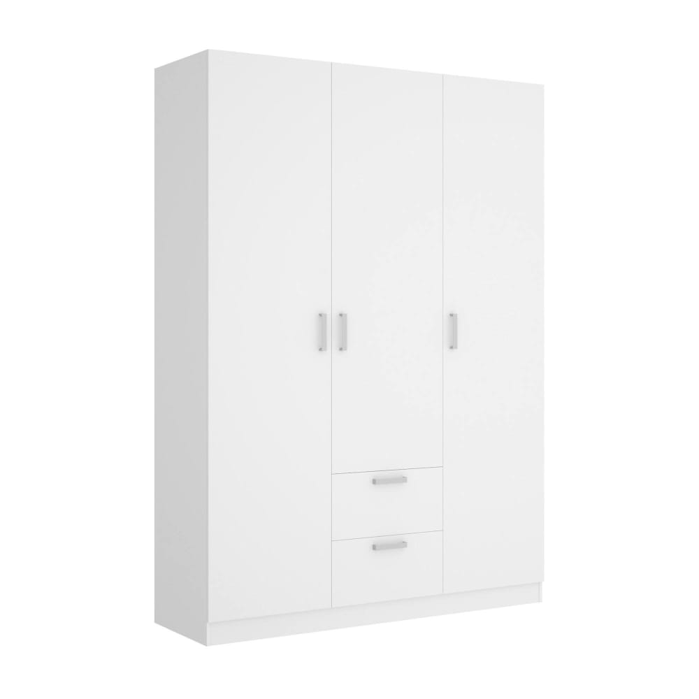 Garde-robe 3 portes Argentella, Cintre pour chambre à coucher, Armoire avec 3 portes battantes et 2 tiroirs, 150x52h215 cm, Blanc