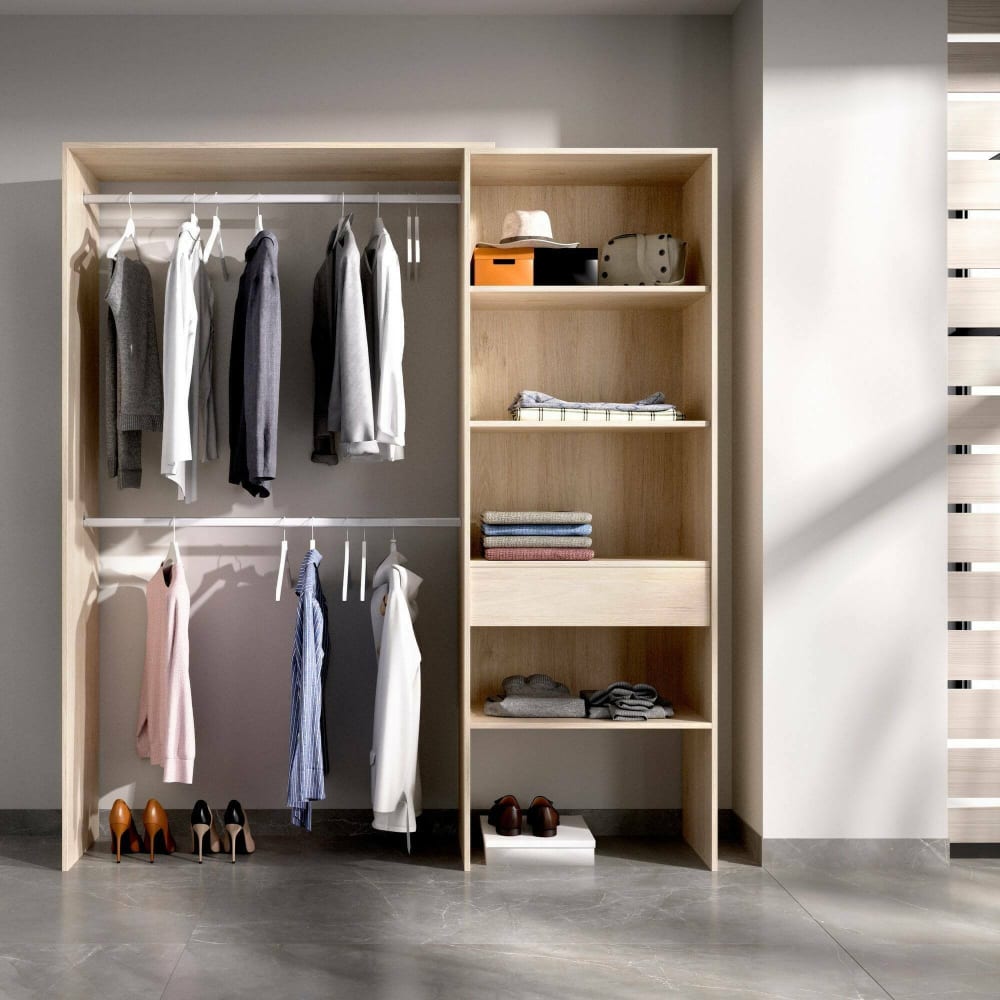 Grande Garde-robe Lhotse, Structure pour dressing, Cintre ouvert, 160x40h187 cm, Chêne