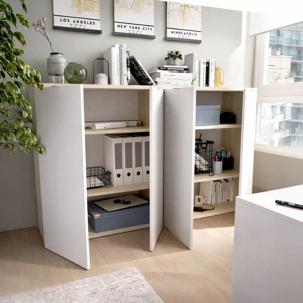 Armoire Polyvalente À 2 Portes Effet Bois Beige, Blanc 79x40 Cm