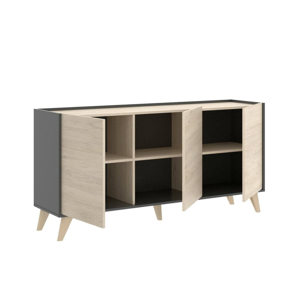 Buffet Avez-vous, Buffet de salon, Buffet de salon moderne avec 3 portes, 155x43h75 cm, Chêne et Anthracite