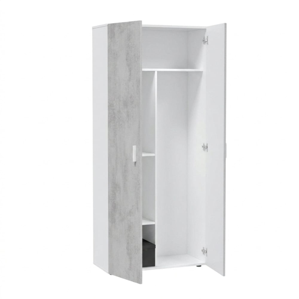 Armoire Polyvalente À 2 Portes Effet Bois Ciment, Blanc 191x37 Cm