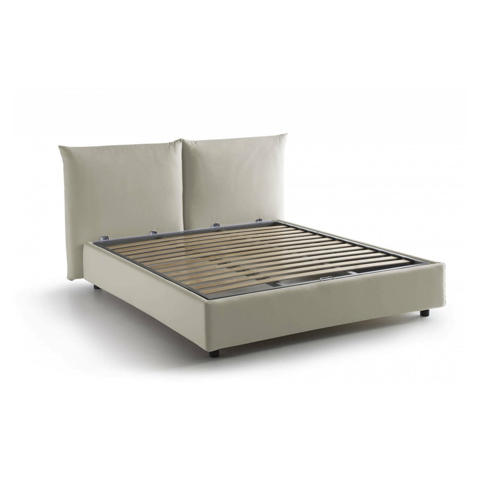Lit Double En Tissu Beige 160x190 Cm
