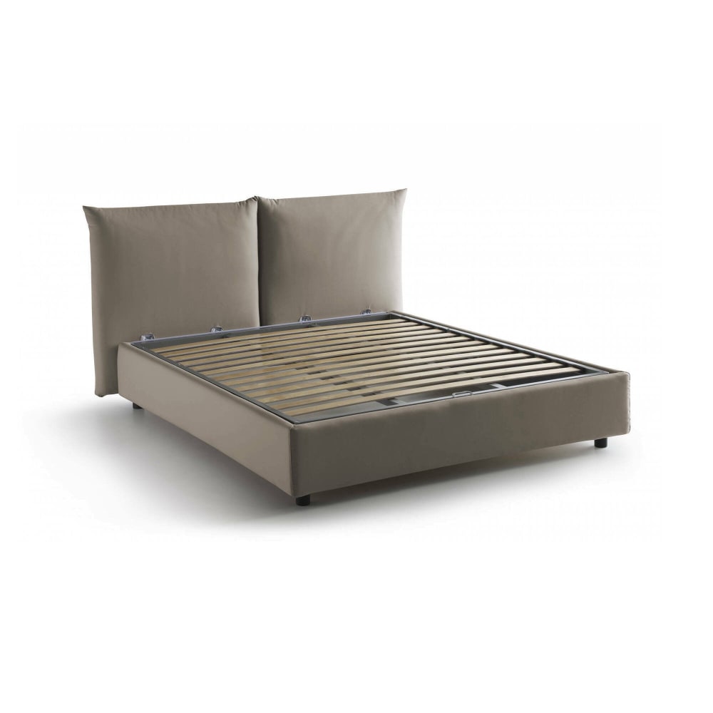 Lit Double En Tissu Tourterelle 160x190 Cm