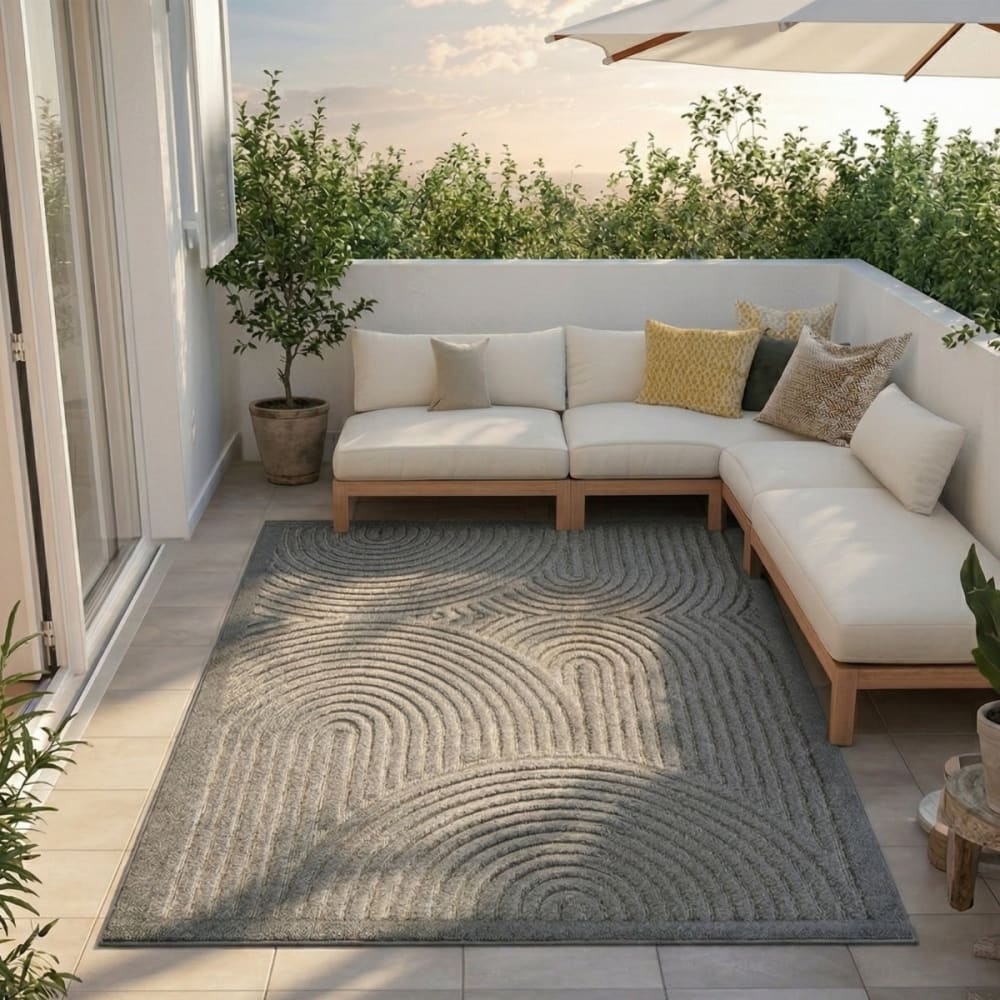 Tapis intérieur/extérieur motif art déco relief gris 120x170
