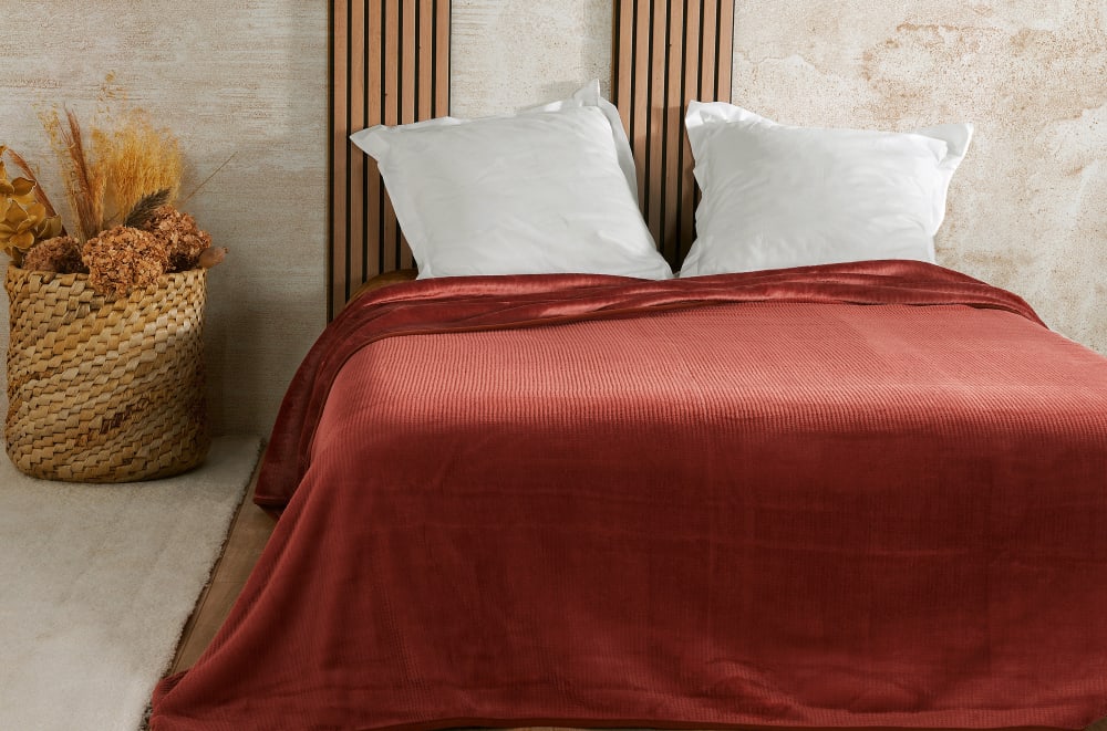 Couvre lit velours gaufré - 240x260cm - Terre cuite