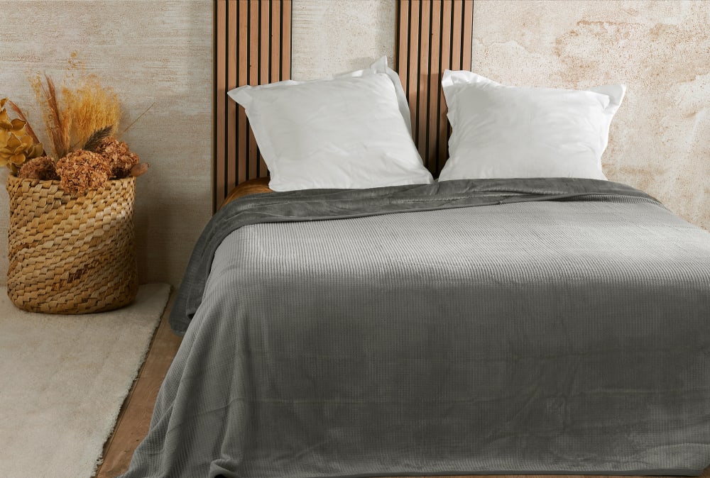 Couvre lit velours gaufré - 180x240cm - Gris