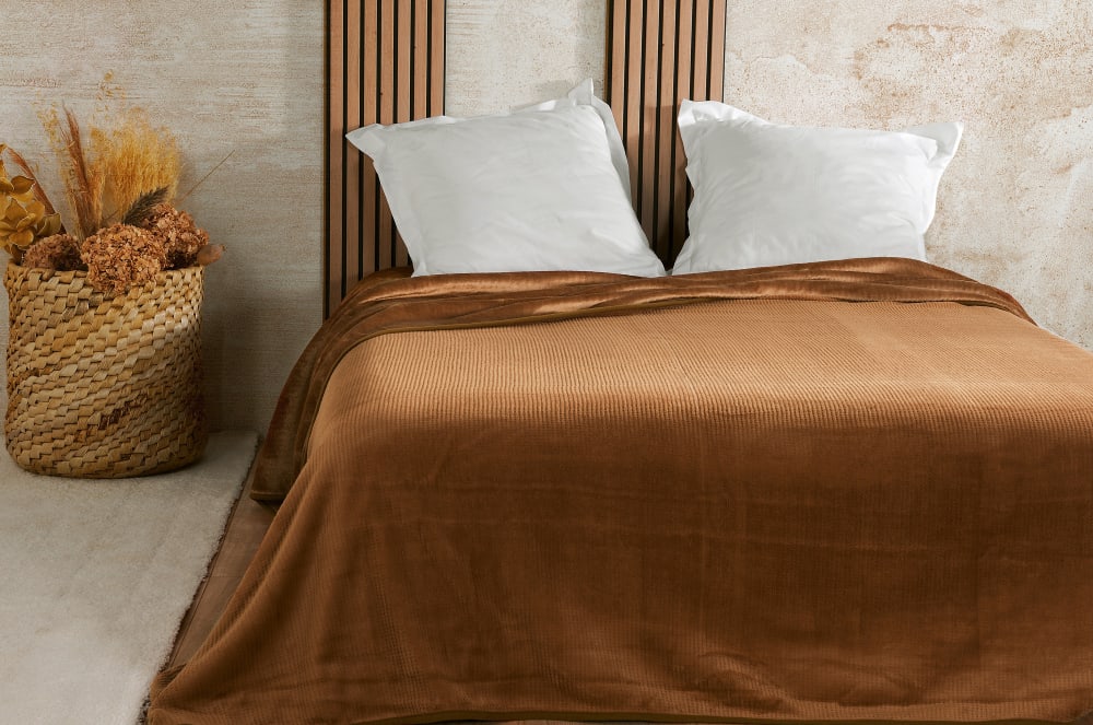 Couvre lit velours gaufré - 240x260cm - Marron