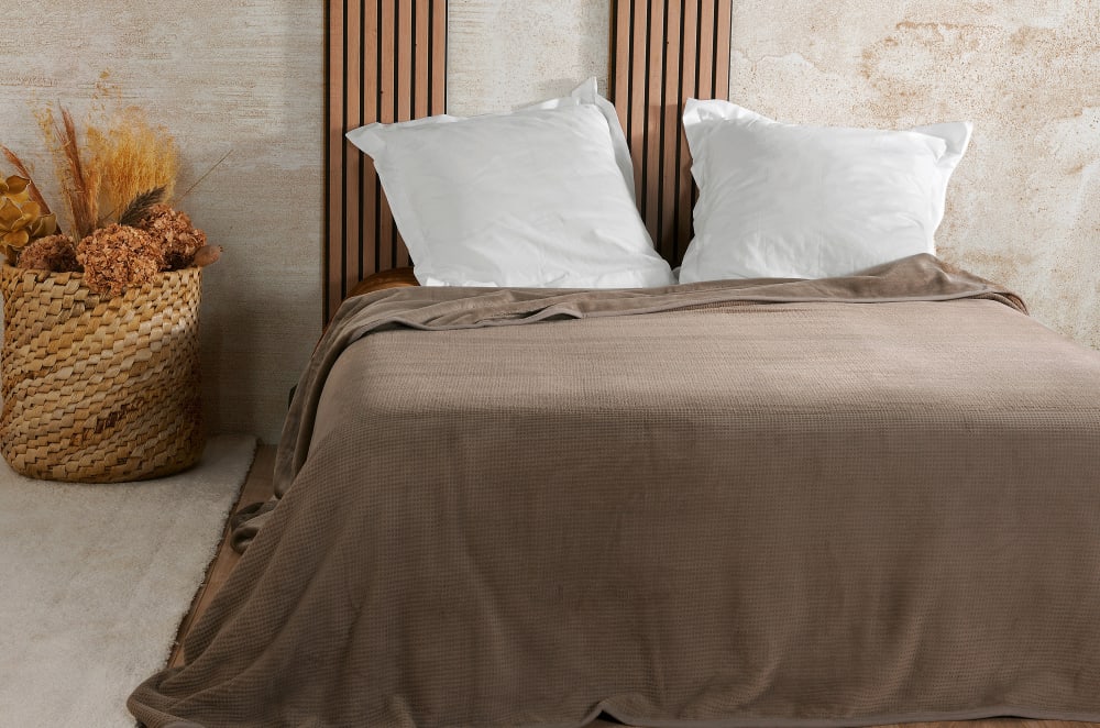 Couvre lit velours gaufré - 180x240cm - Taupe