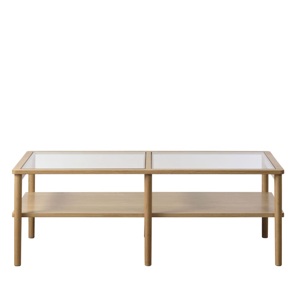 Cahir - Table basse en verre trempé et bois 120x60cm - Bois clair
