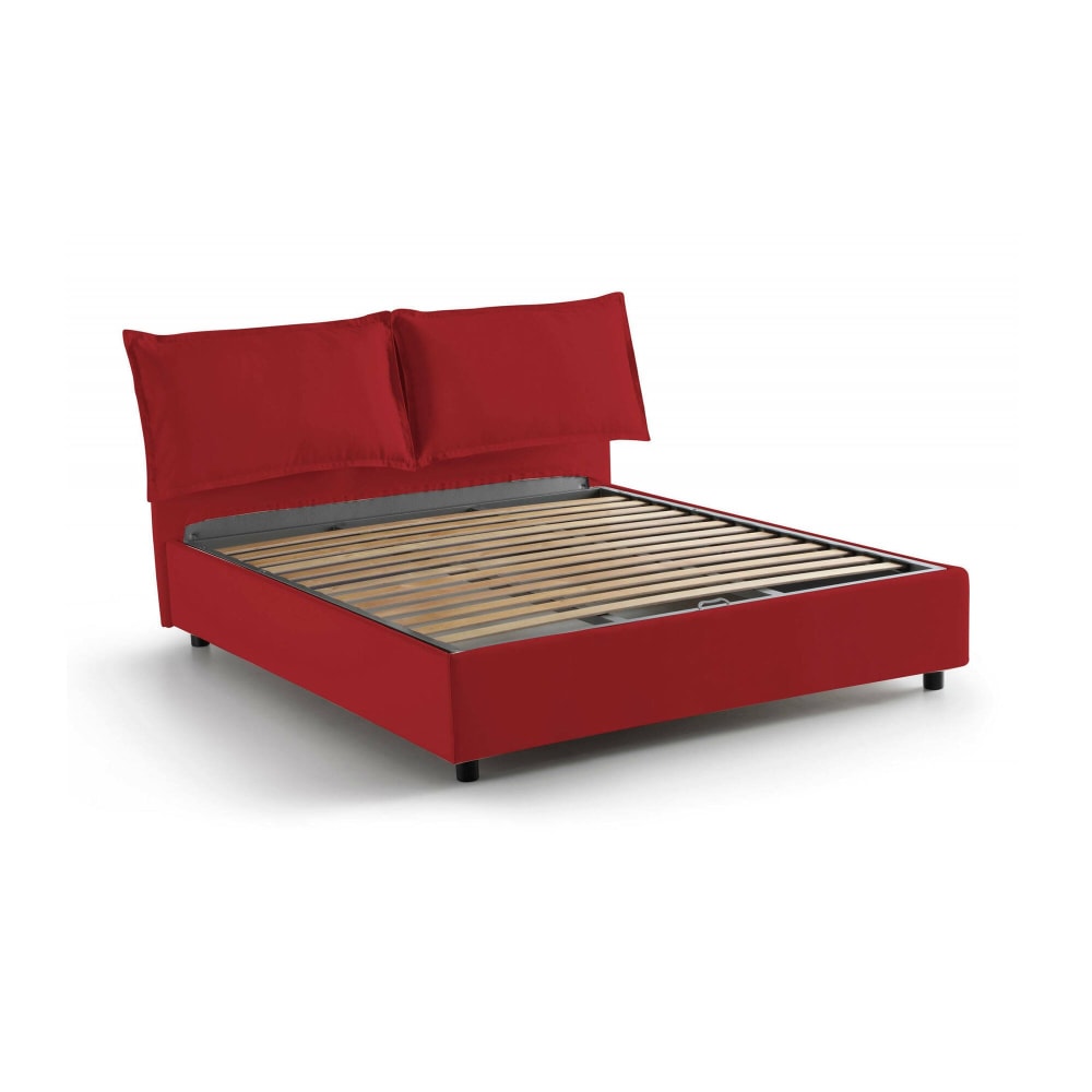 Lit Double En Tissu Rouge 160x200 Cm