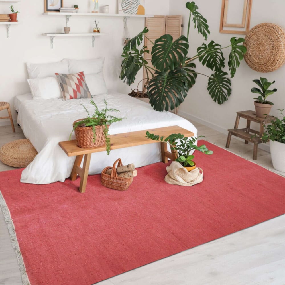 Tapis jute et coton avec franges terra cotta 80x150