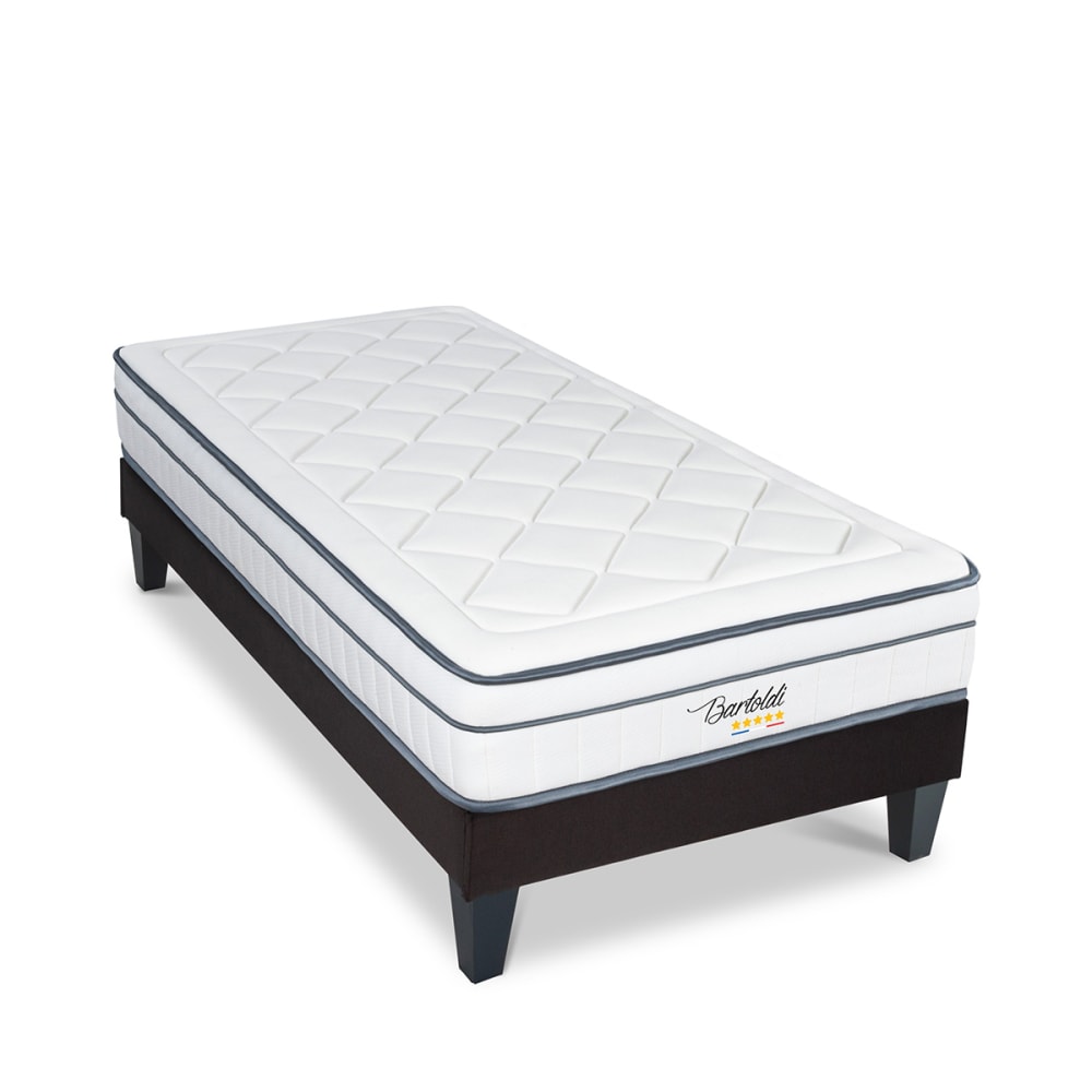 Ensemble Bartoldi 90x190 cm Matelas Ressorts ensachés + Sommier Bois
