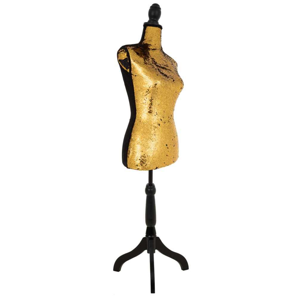 Mannequin En Bois Et Mousse Recouvert De Tissu Doré 24x37,5x168h Cm
