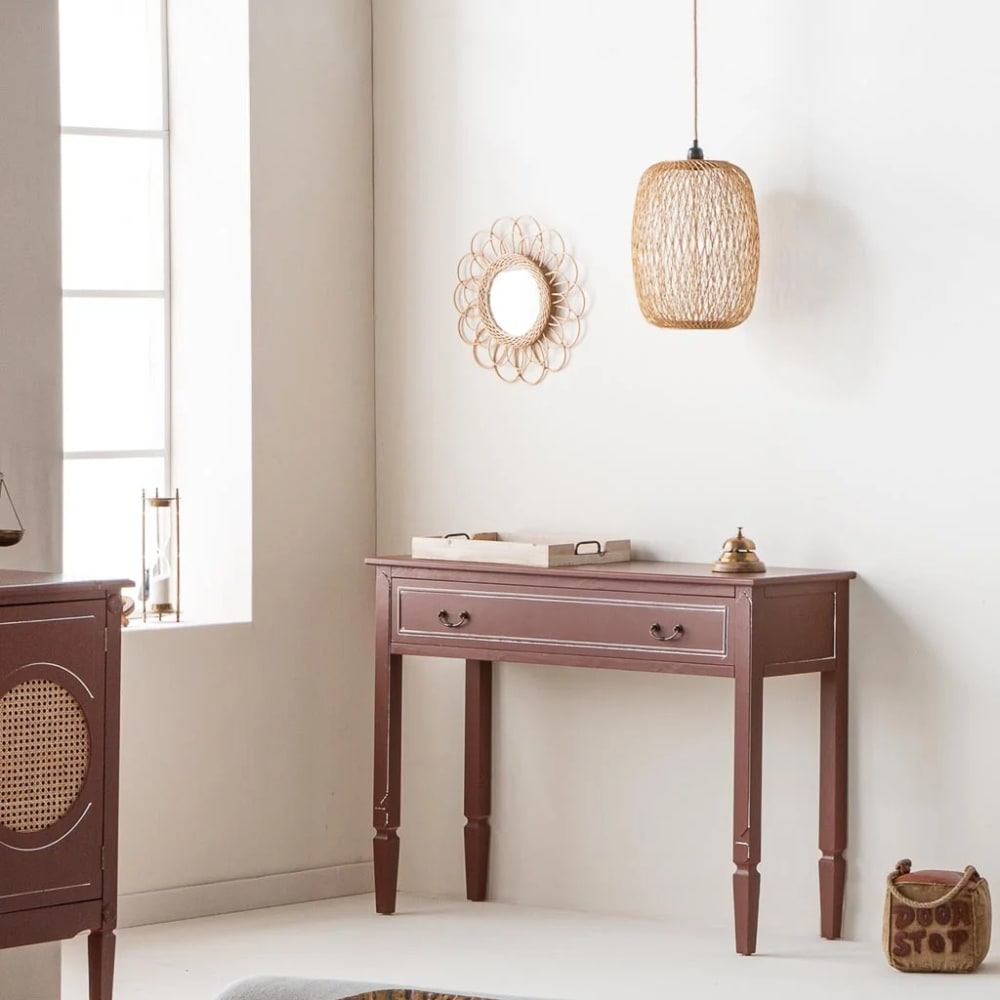 Meuble D'entrée Avec Tiroirs Alexandra House Living Marron Naturel Bois D'épicéa Bois Mdf 38 X 82 X 112 Cm